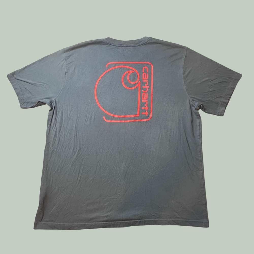 Carhartt T-Shirt Mens XL TK6760-M Relaxed Fit Blue Gray Back Graphic Pocket